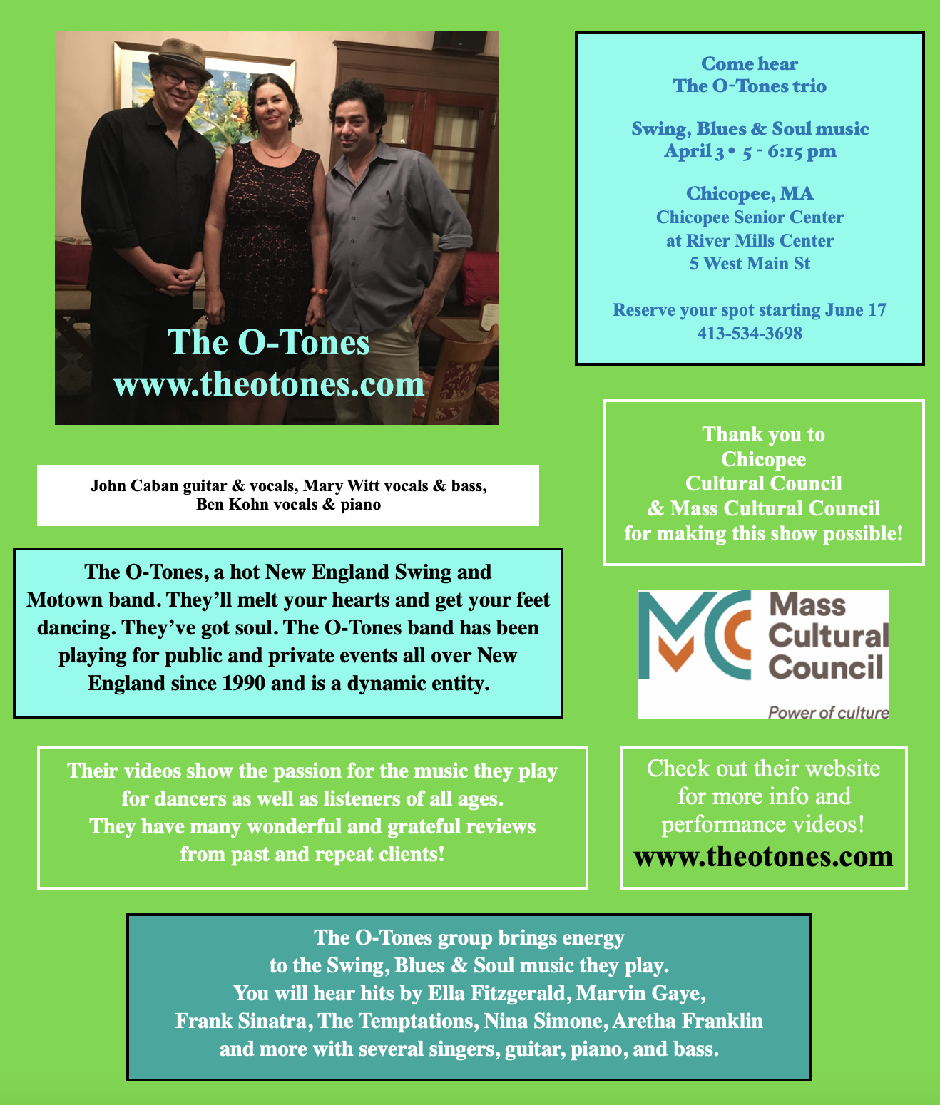 Chicopee Spring Dinner with O-Tones trio